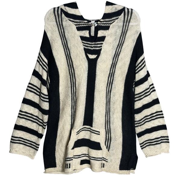 Indigenous Sz L 100% Organic Cotton Knit Hoodie Striped Pullover Beachy Peru - Picture 1 of 11